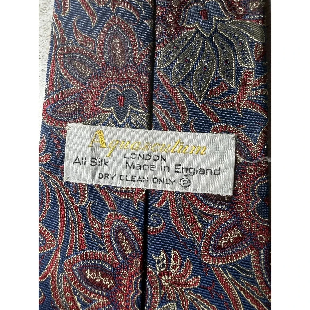 Aquascutum Tie Mens One Size Blue Paisley Jacquard 100% Silk Pointed Necktie